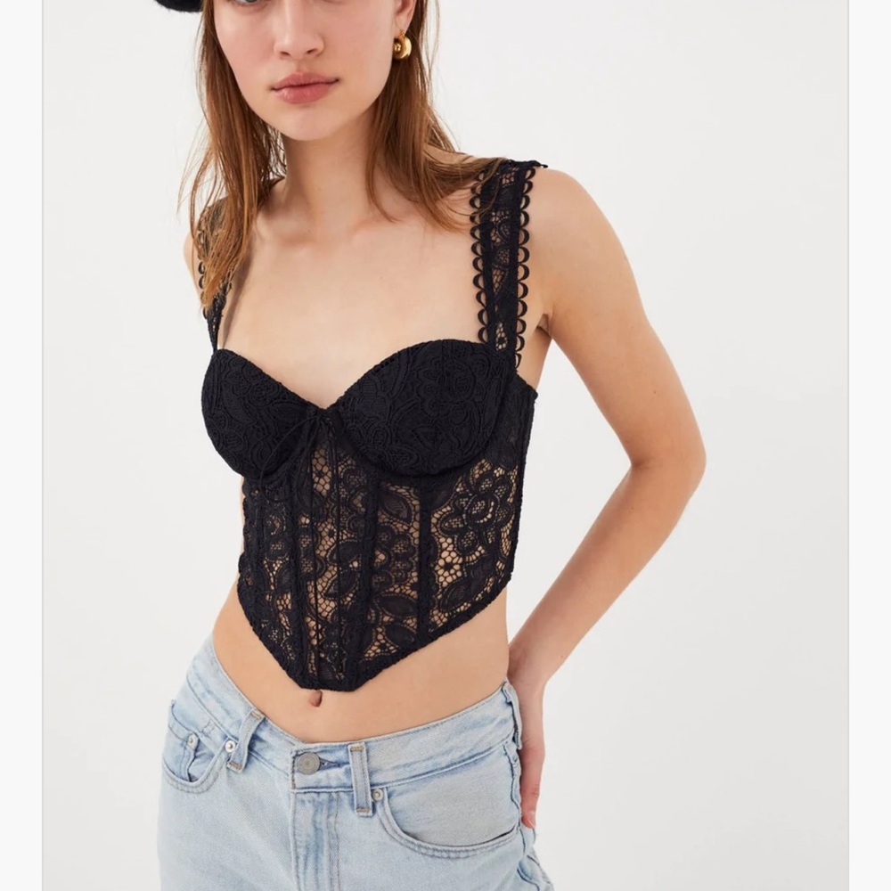 For Love & Lemons Sammie Corset Bustier scalloped Trims Crop Top Black s